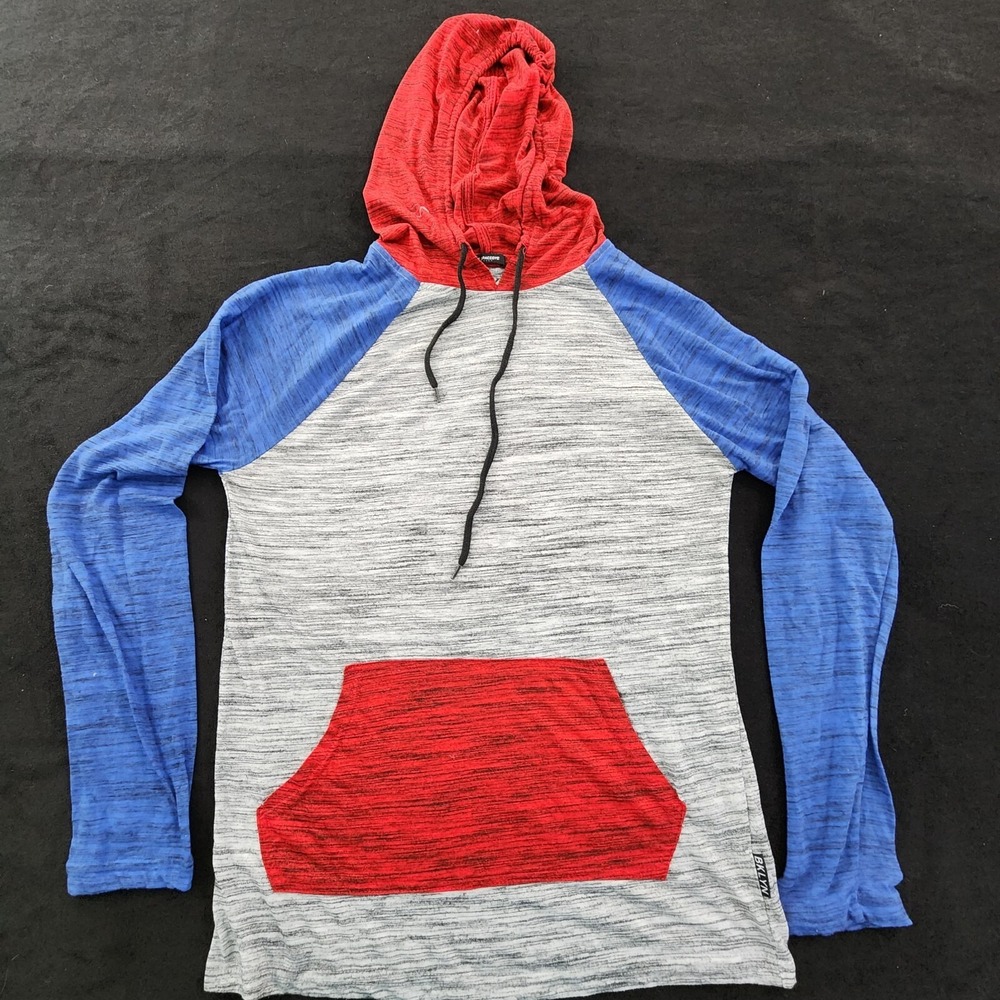 Brooklyn Cloth Gray Red Blue Long Sleeve Hooded T-Shirt Men's S